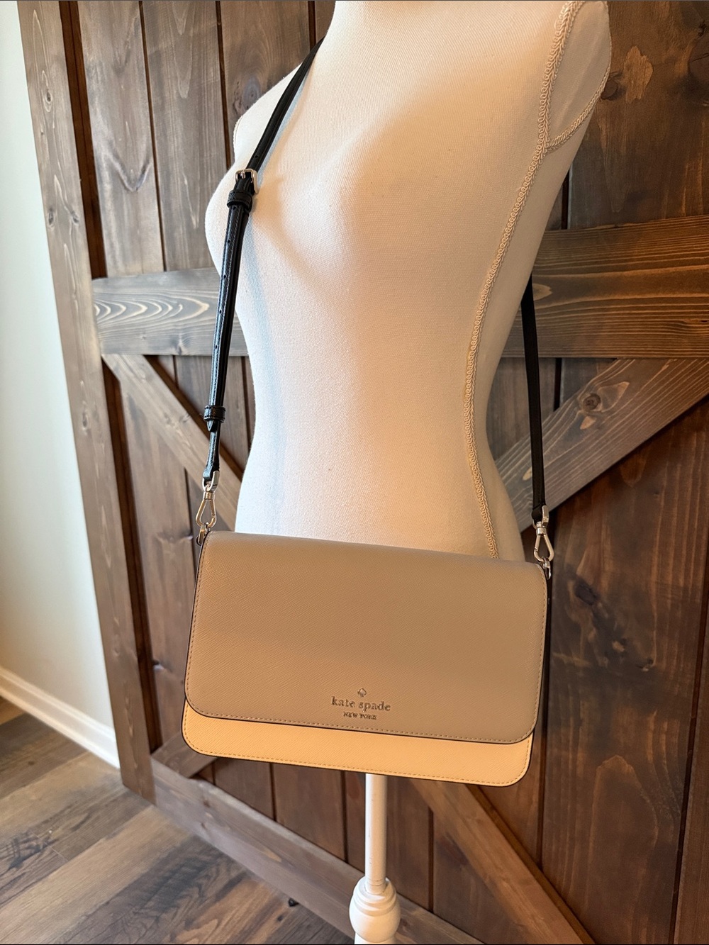 kate spade Two-Tone Taupe and Cream Crossbody with Black Strap